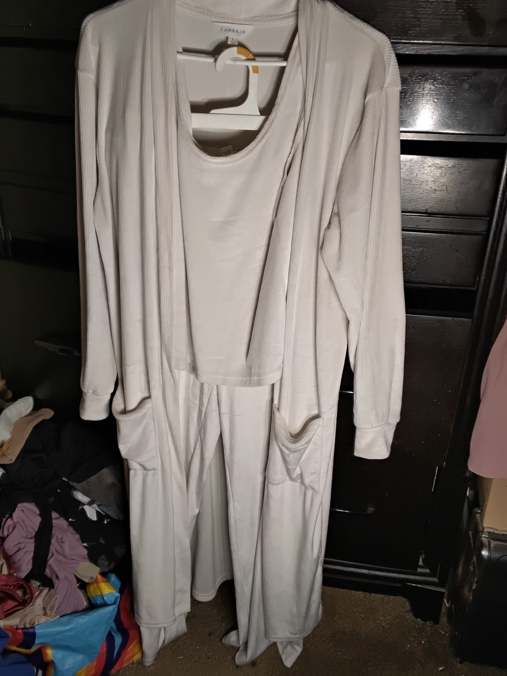 Danskin Cream Ribbed Two-Piece Loungewear Set with Open Cardigan